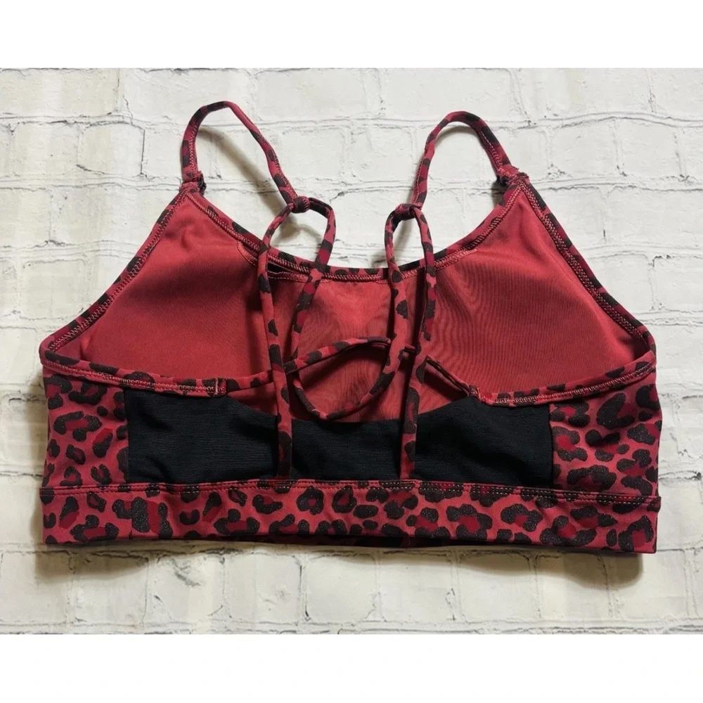 Nike Women's M Indy Red/Black Leopard Glitter LS Padded Sports Bra DD1387-661